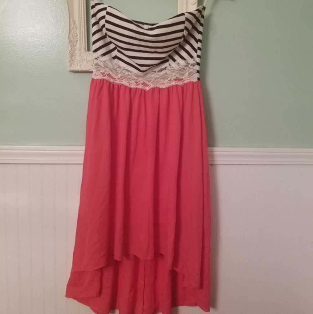 B&W Striped and coral high low dress size‎ …